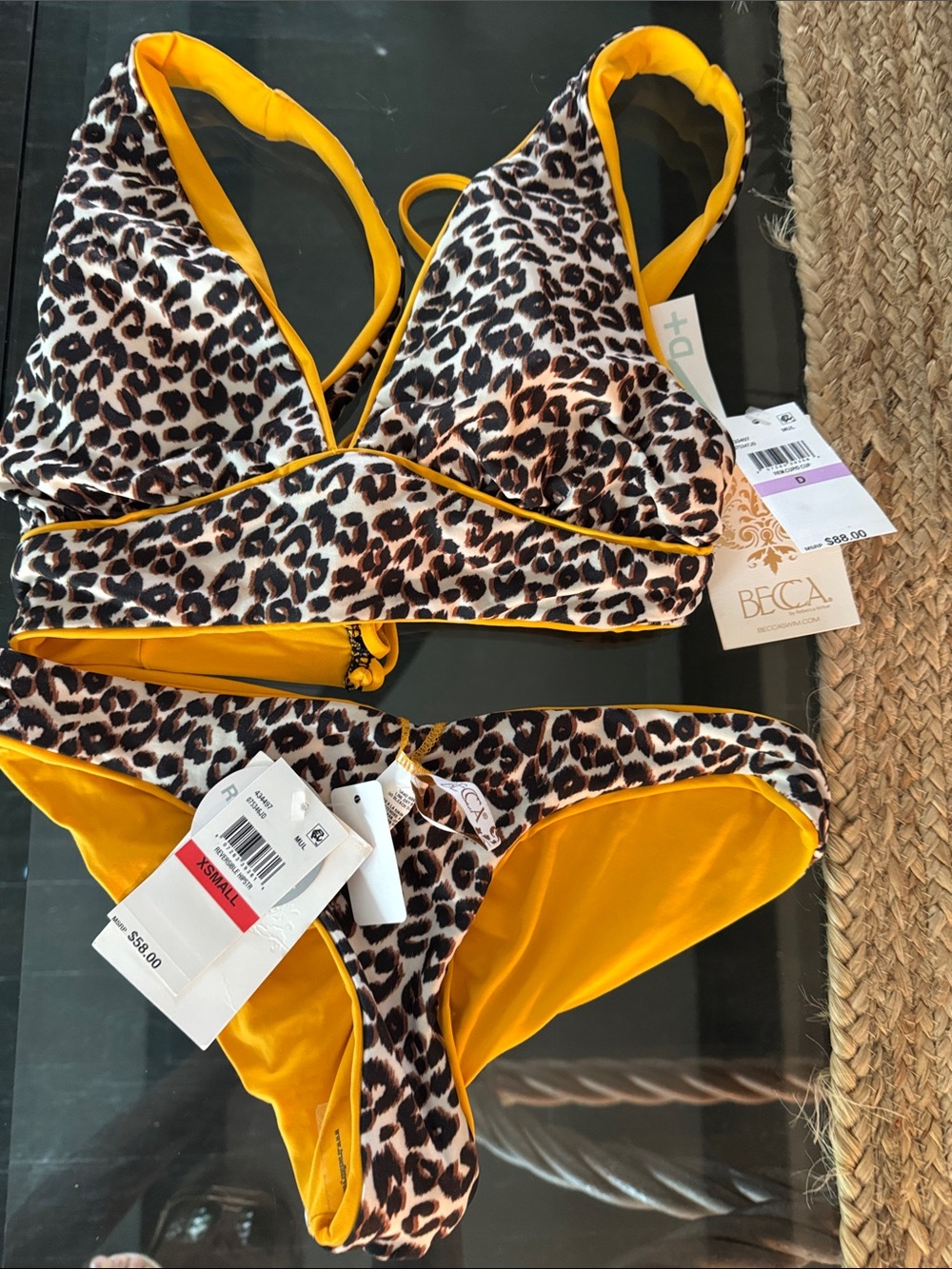 BECCA Leopard Print Bikini with Yellow Trim